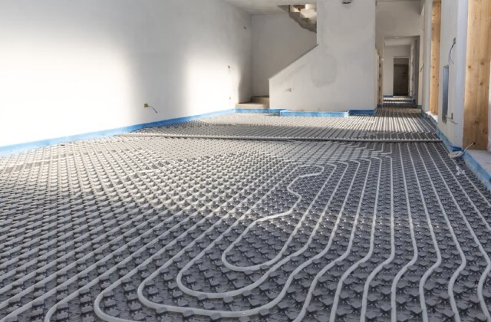Hydronic radiant floor tubing installed in a residential floor