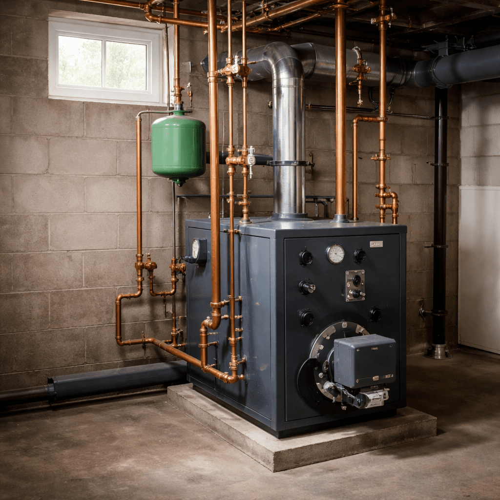 Residential boiler in a Long Island basement