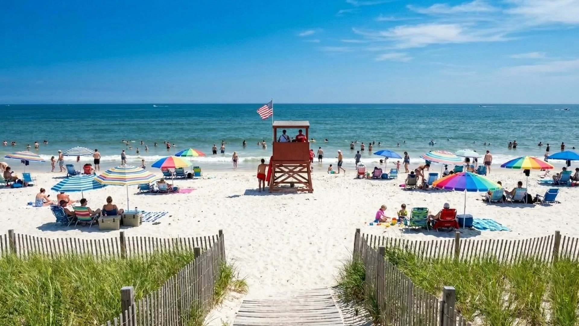 Sunny summer day at a Long Island South Shore beach near Patchogue