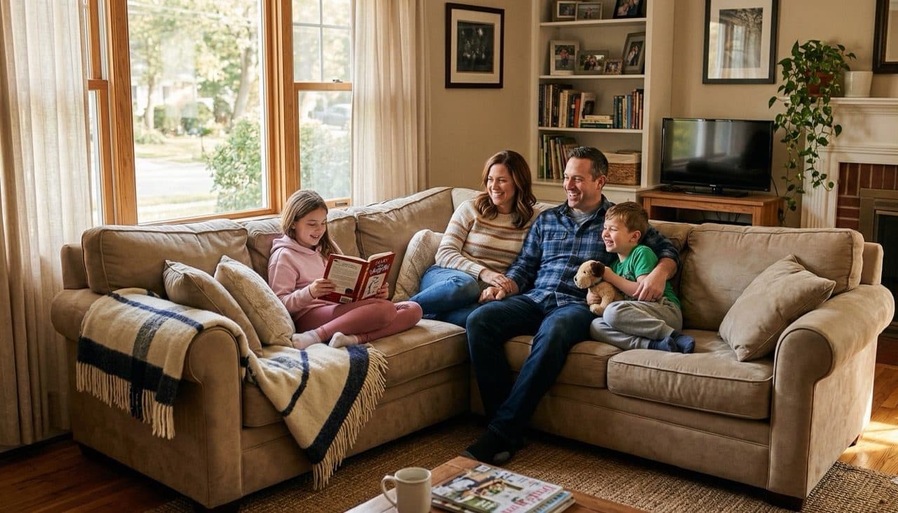 Family relaxing comfortably at home