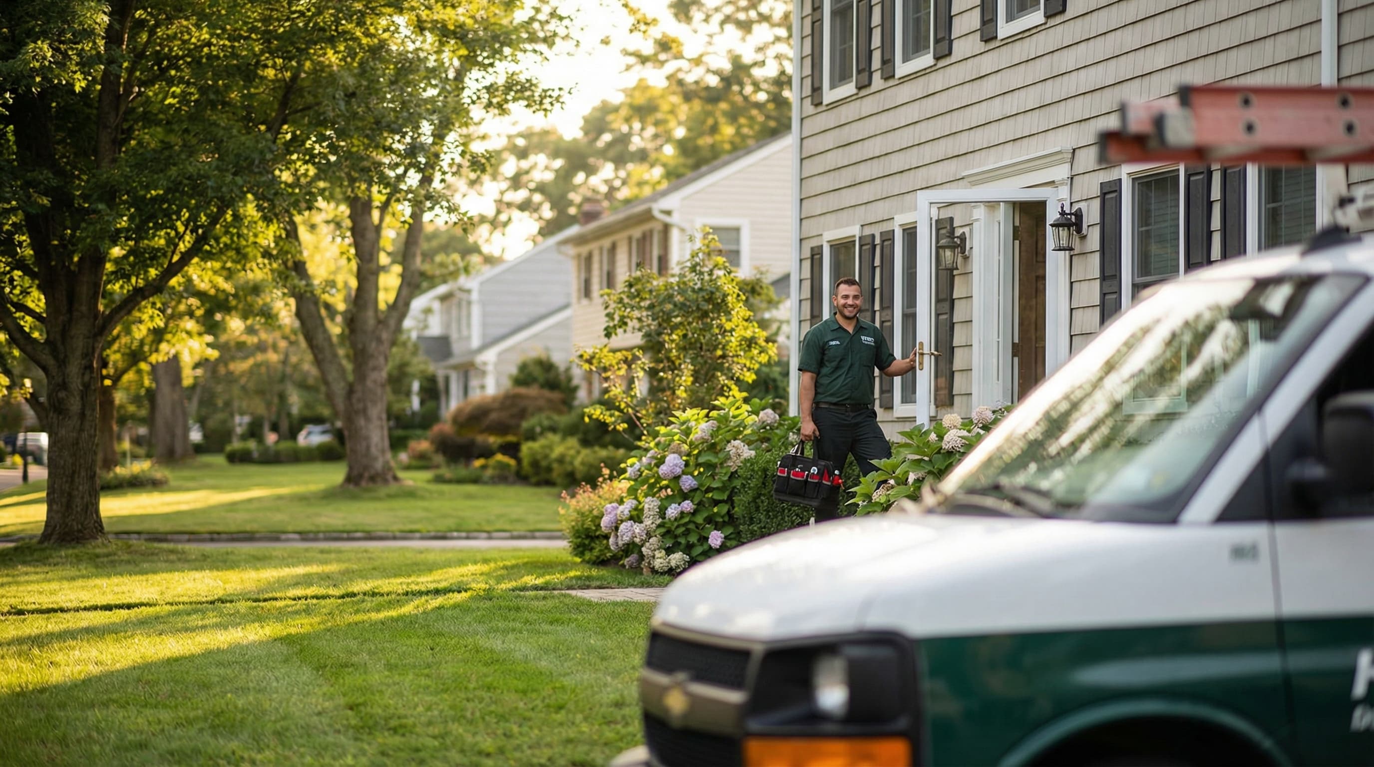 Patchogue Heating and Air Conditioning technician in a Long Island neighborhood Patchogue Heating and Air Conditioning technician in a Long Island neighborhood