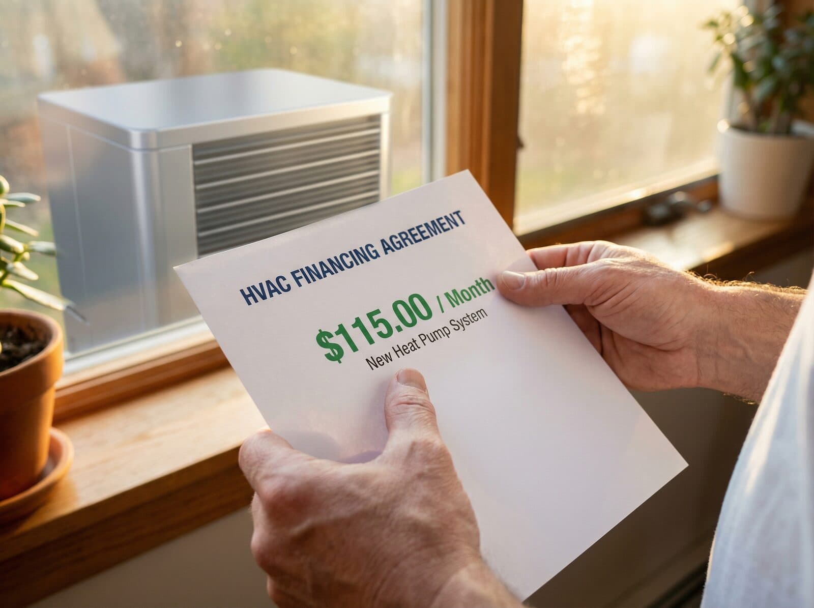 Homeowner reviewing affordable HVAC financing options Homeowner reviewing affordable HVAC financing options