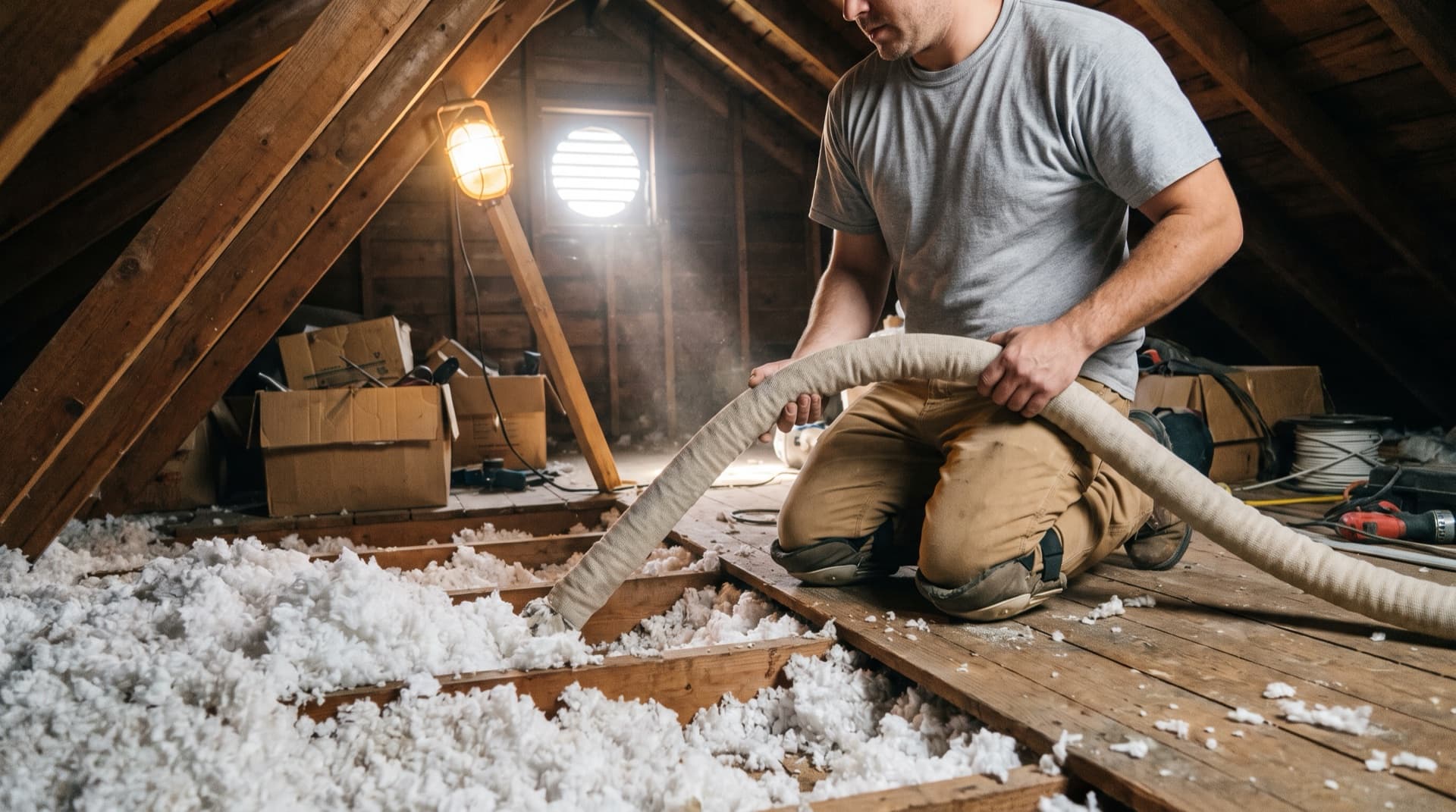 Blown-in attic insulation installed in a Suffolk County home Blown-in attic insulation installed in a Suffolk County home